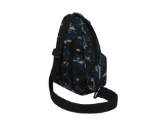 Black camouflage sling bag on a white background