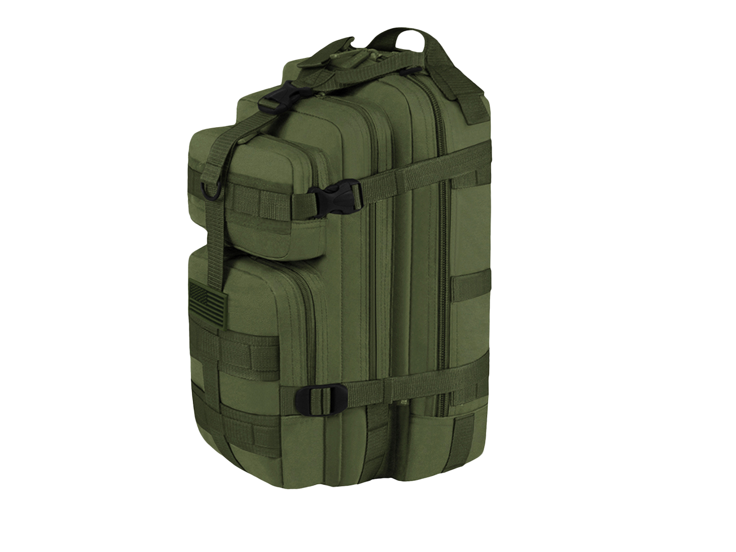 Green tactical backpack on a white background