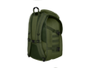 Green backpack with multiple straps on a white background