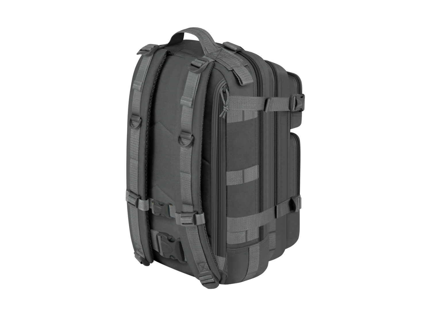 Gray tactical backpack on a white background
