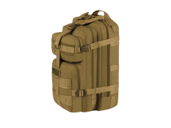 Tan tactical backpack on a white background