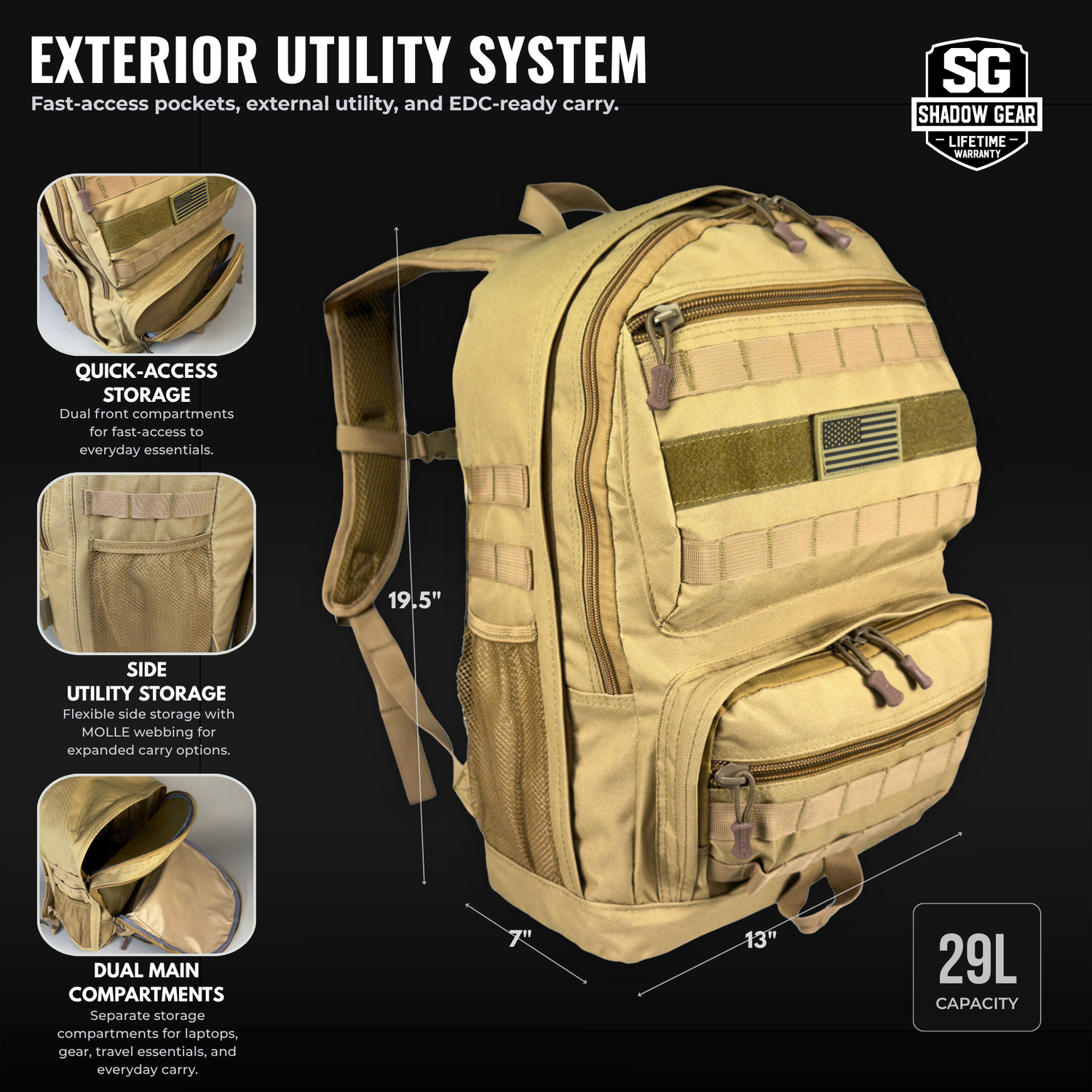 Shadow Gear SG709 Tactical MOLLE Backpack - Compact Assault Pack