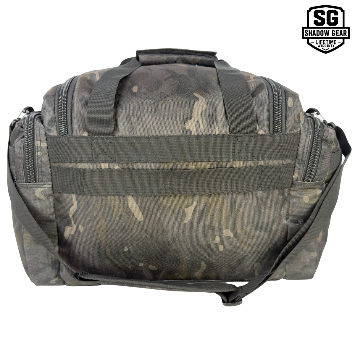 Shadow Gear Traverse 18 42L Tactical MOLLE Duffel Bag in Black ACU camo, back view