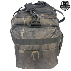 Shadow Gear Traverse 18 42L duffel bag in Black ACU camo, right side view with zippered side pocket
