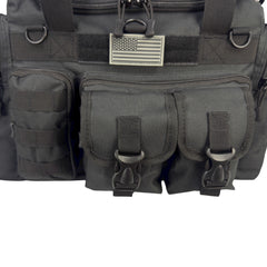 Shadow Gear Traverse 18 duffel bag in Black, front pockets: zippered MOLLE pocket and two clip-close pockets