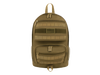 Tan backpack with multiple pockets and straps on a white background