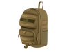 Tan backpack with multiple pockets and straps on a white background