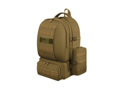 Brown tactical backpack on a white background