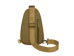 Tan shoulder bag with a strap on a white background