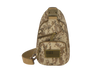 Camouflage sling bag with American flag patch on a white background