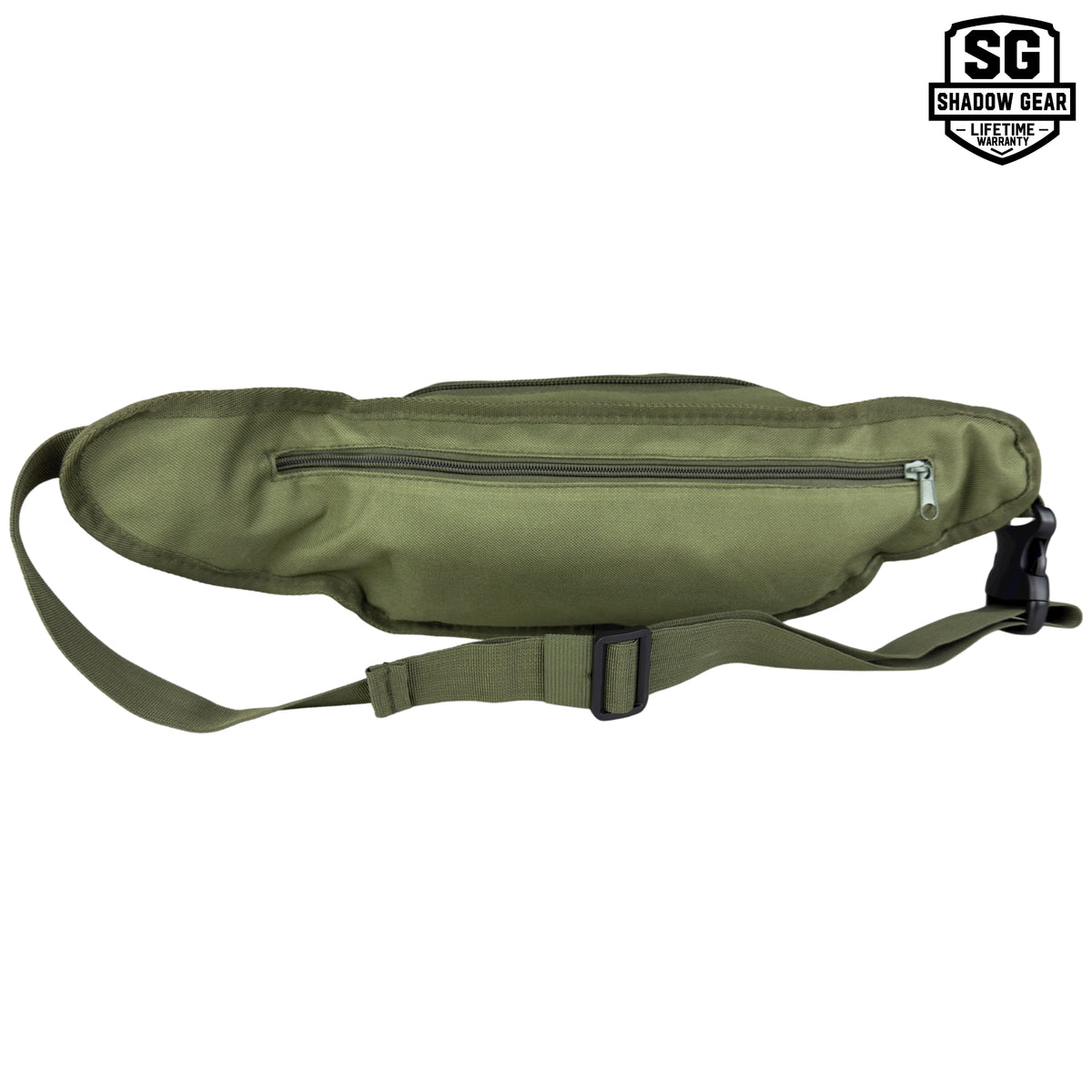 Shadow Gear Dash 4L tactical waist pack in Olive, back view showing the rear zippered pocket and adjustable strap