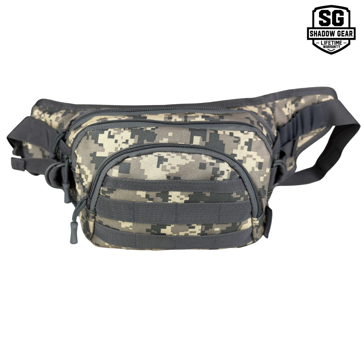 Shadow Gear Dash 4L tactical waist pack in ACU camo, front view with MOLLE webbing on the front pocket