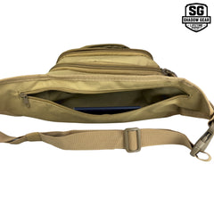 Shadow Gear Dash waist pack in Tan, rear body-side zippered pocket with quick-release buckle strap