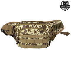 Shadow Gear Dash 4L tactical waist pack in Tan ACU camo, front view with MOLLE webbing on the front pocket