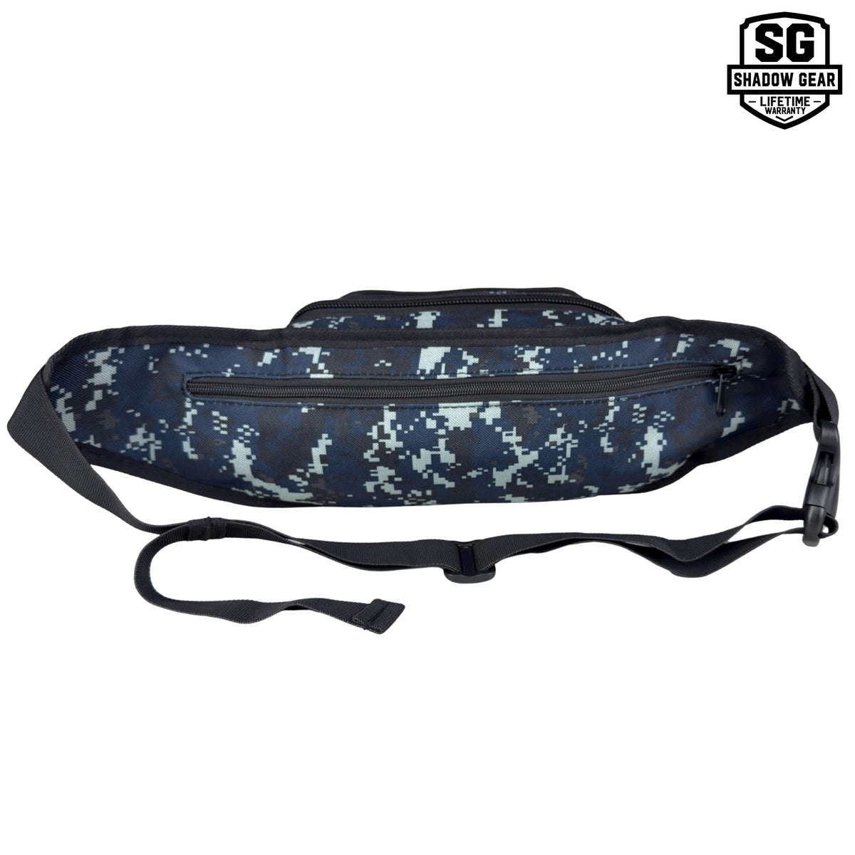 Shadow Gear Dash 4L tactical waist pack in Navy ACU camo, back view showing the rear zippered pocket and adjustable strap