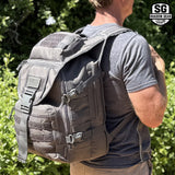 Shadow Gear SG704 Transit 34L Commuter Laptop Backpack - lifestyle outdoor shot with Lifetime Warranty badge