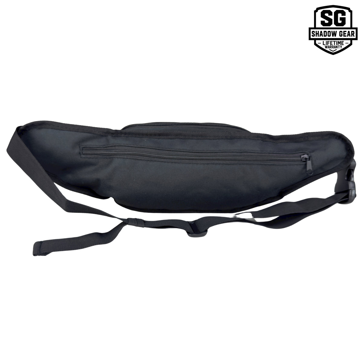 Shadow Gear Dash 4L tactical waist pack in Black, back view showing the rear zippered pocket and adjustable strap