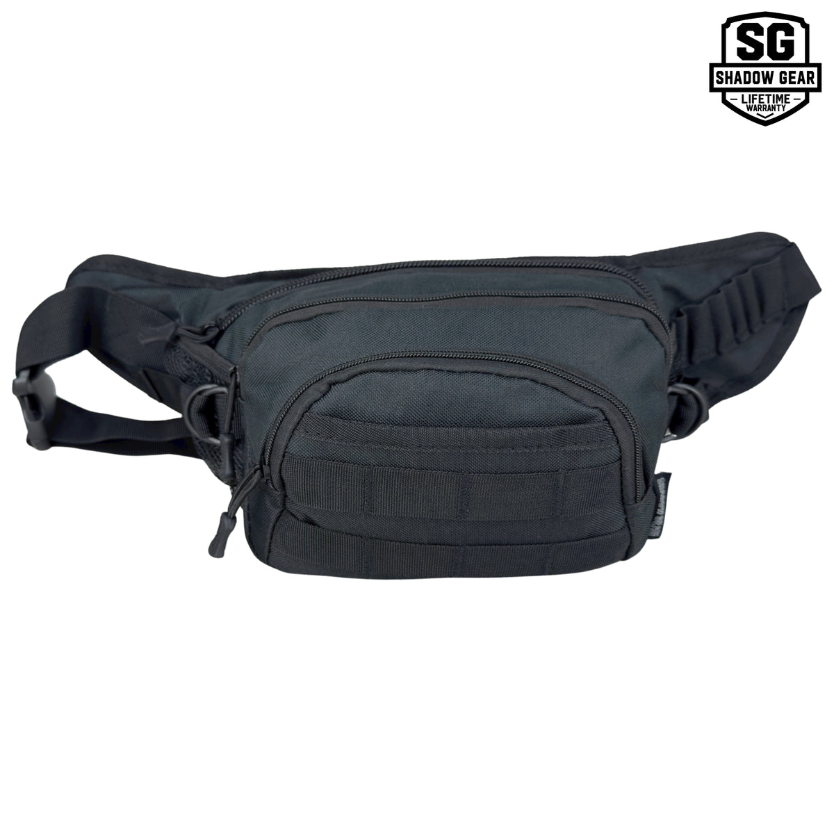 Shadow Gear Dash 4L tactical waist pack in Black, front view with MOLLE webbing on the front pocket
